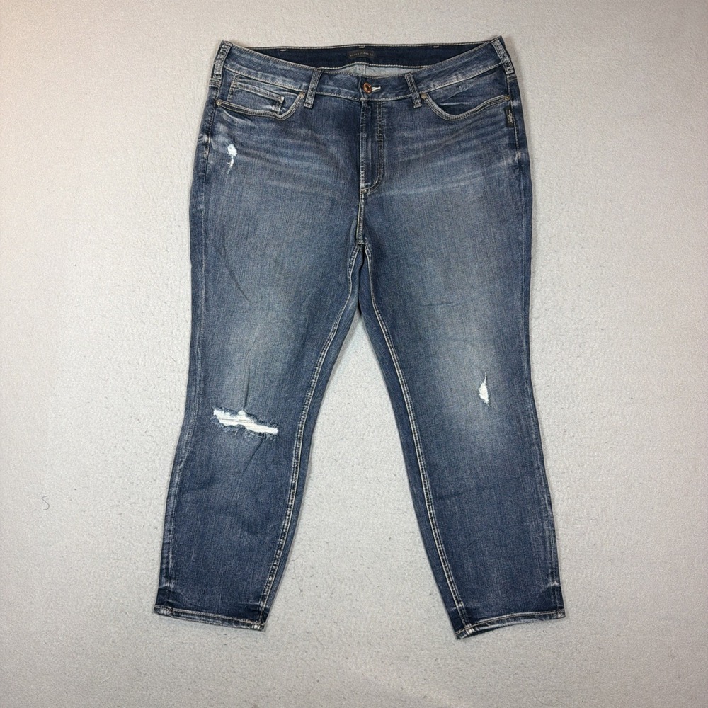 Silver Jeans Co Avery Skinny Crop Blue Jeans Women's Distressed Size 20